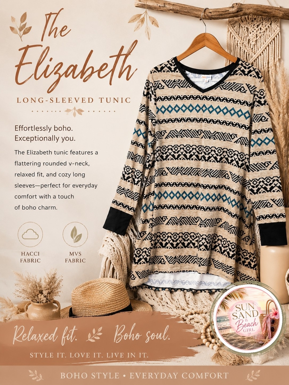 LulaRoe NWOT Elizabeth Long Sleeve Tunic Beige Retail$38